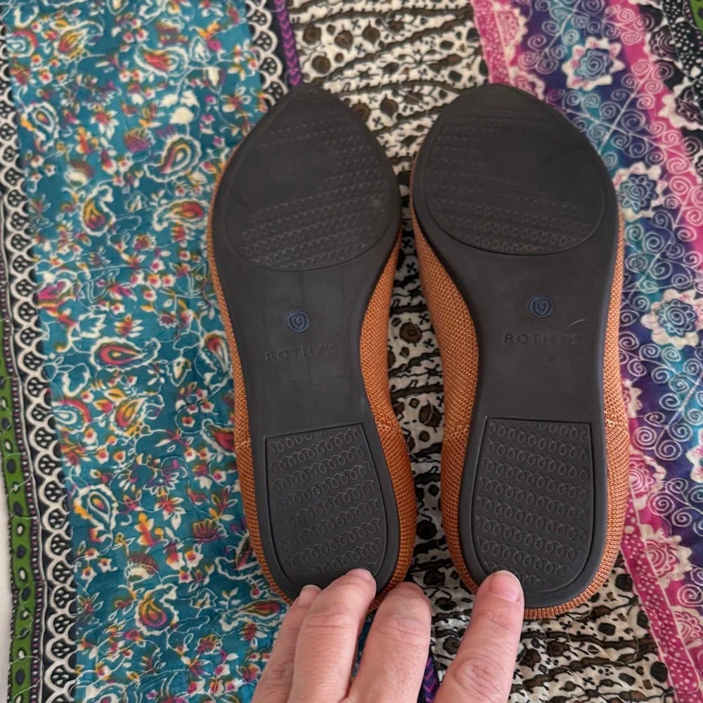 Rothy's Pointed Knit Flats in Chestnut Brown with Blue Trim - Picture 3 of 4
